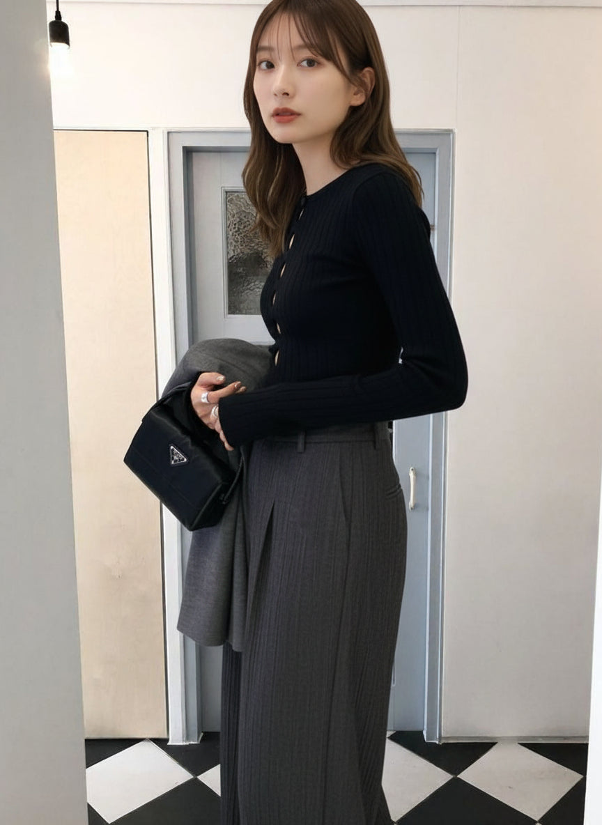 Set fair対象 | 27日(金)0:00~【即納】フロントカットアウトリブニットトップス