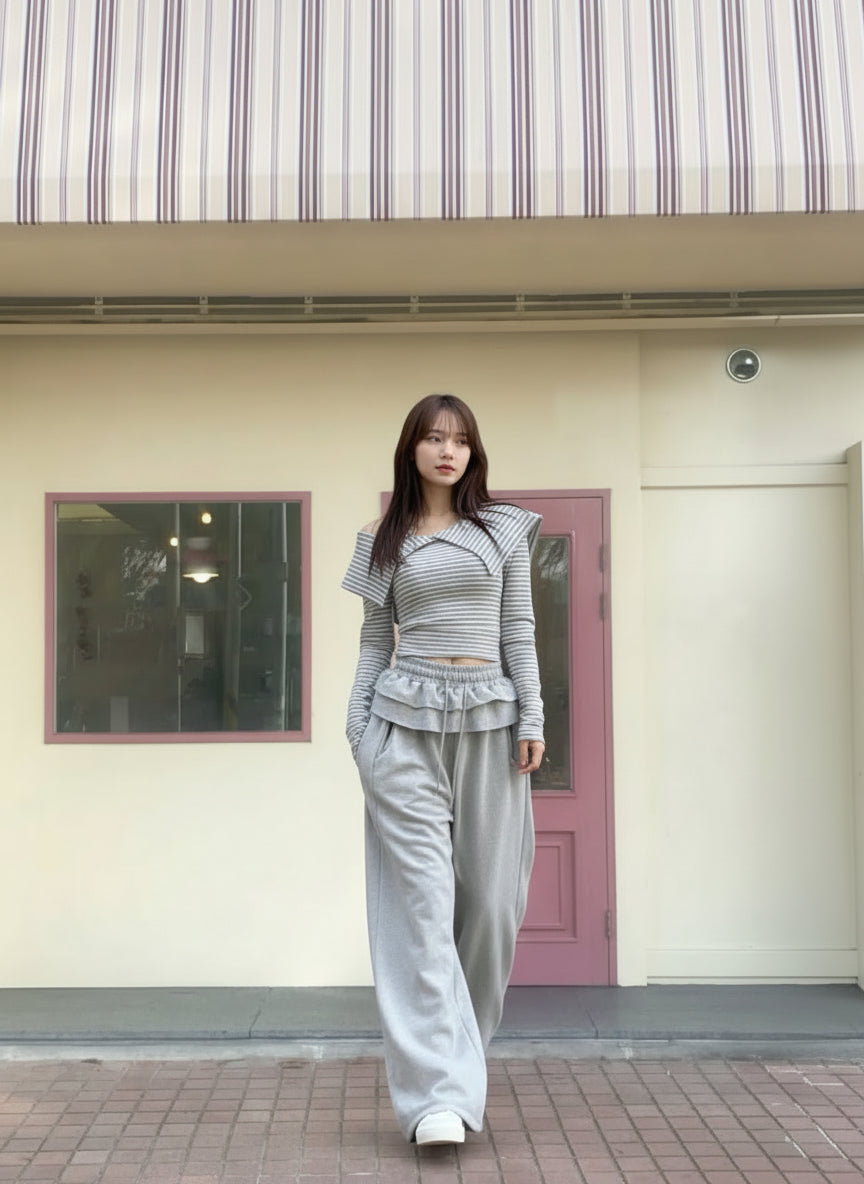 【予約】フリルウエストワイドスウェットパンツ