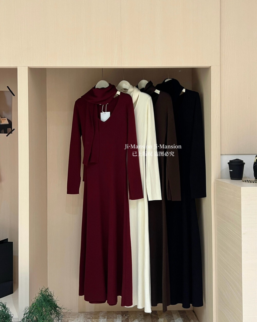 【即納】スカーフネック フレアニットワンピース