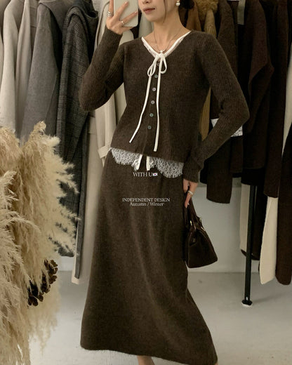 【即納】レースレイヤード リブニットセットアップ