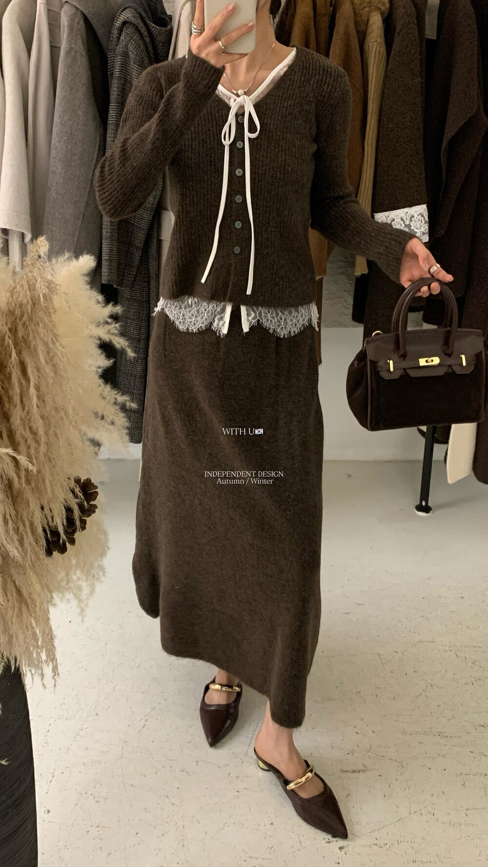 【即納】レースレイヤード リブニットセットアップ