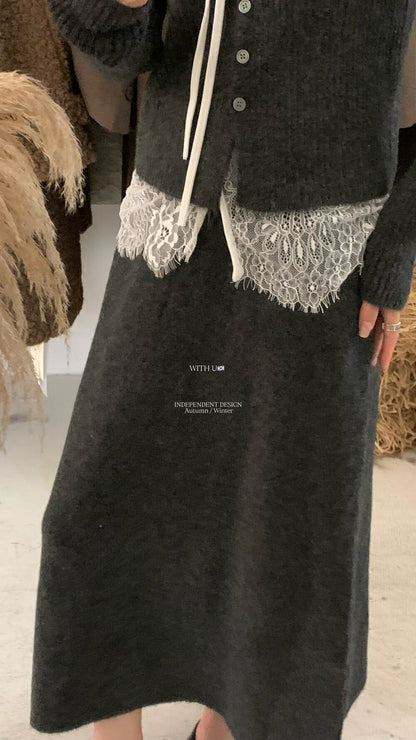 【即納】レースレイヤード リブニットセットアップ