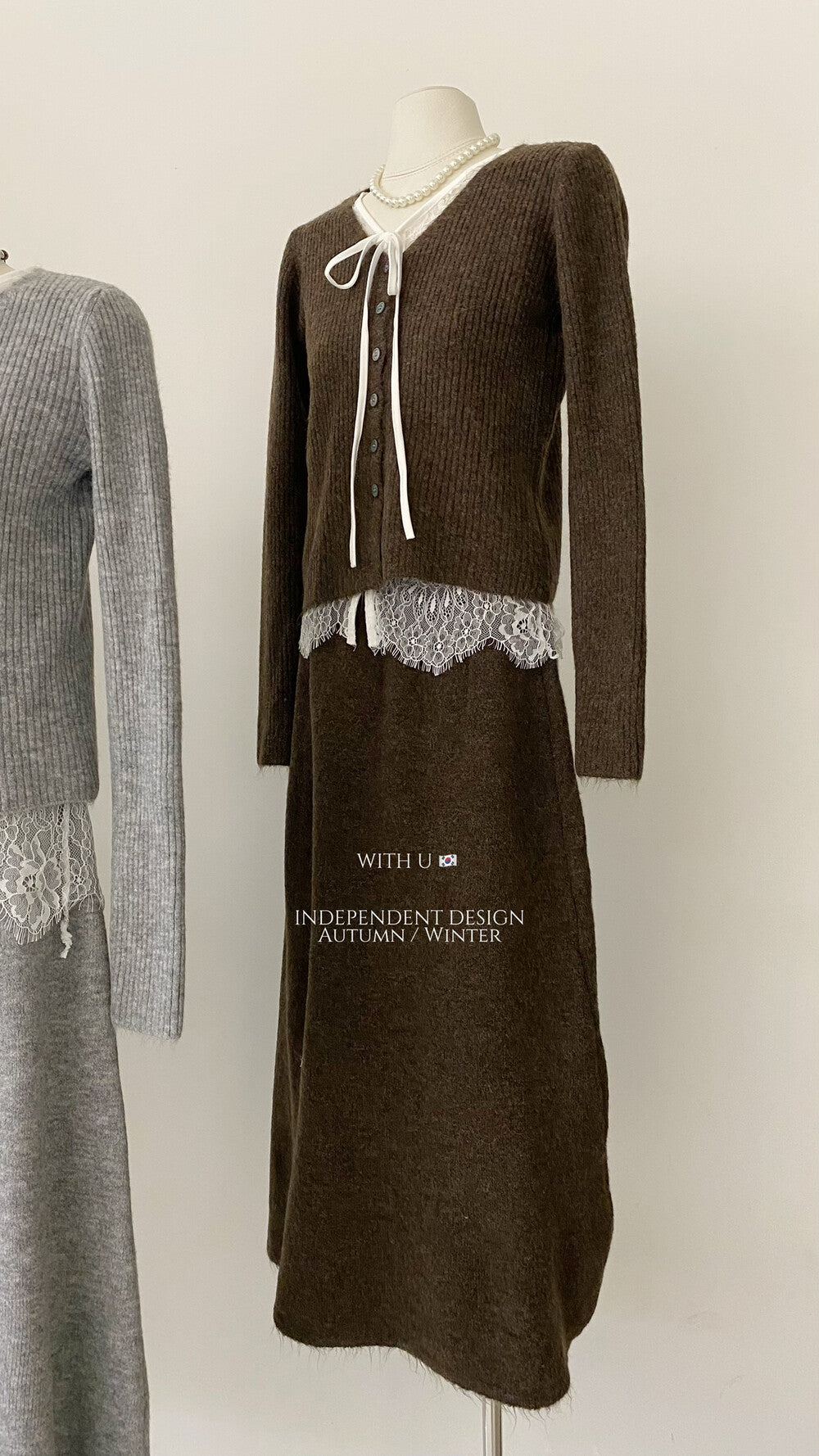 【即納】レースレイヤード リブニットセットアップ