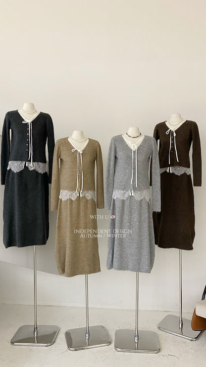 【即納】レースレイヤード リブニットセットアップ