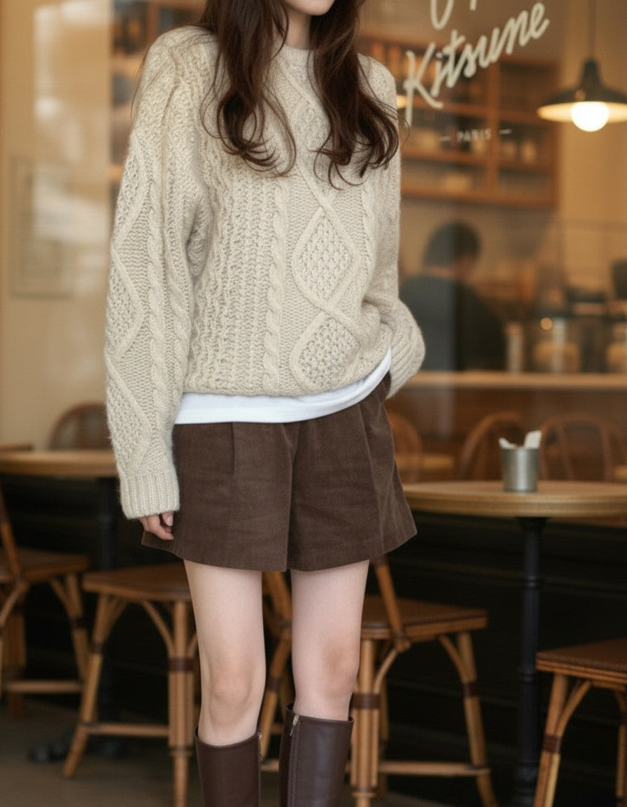 コーデュロイハイウエストタックショートパンツ