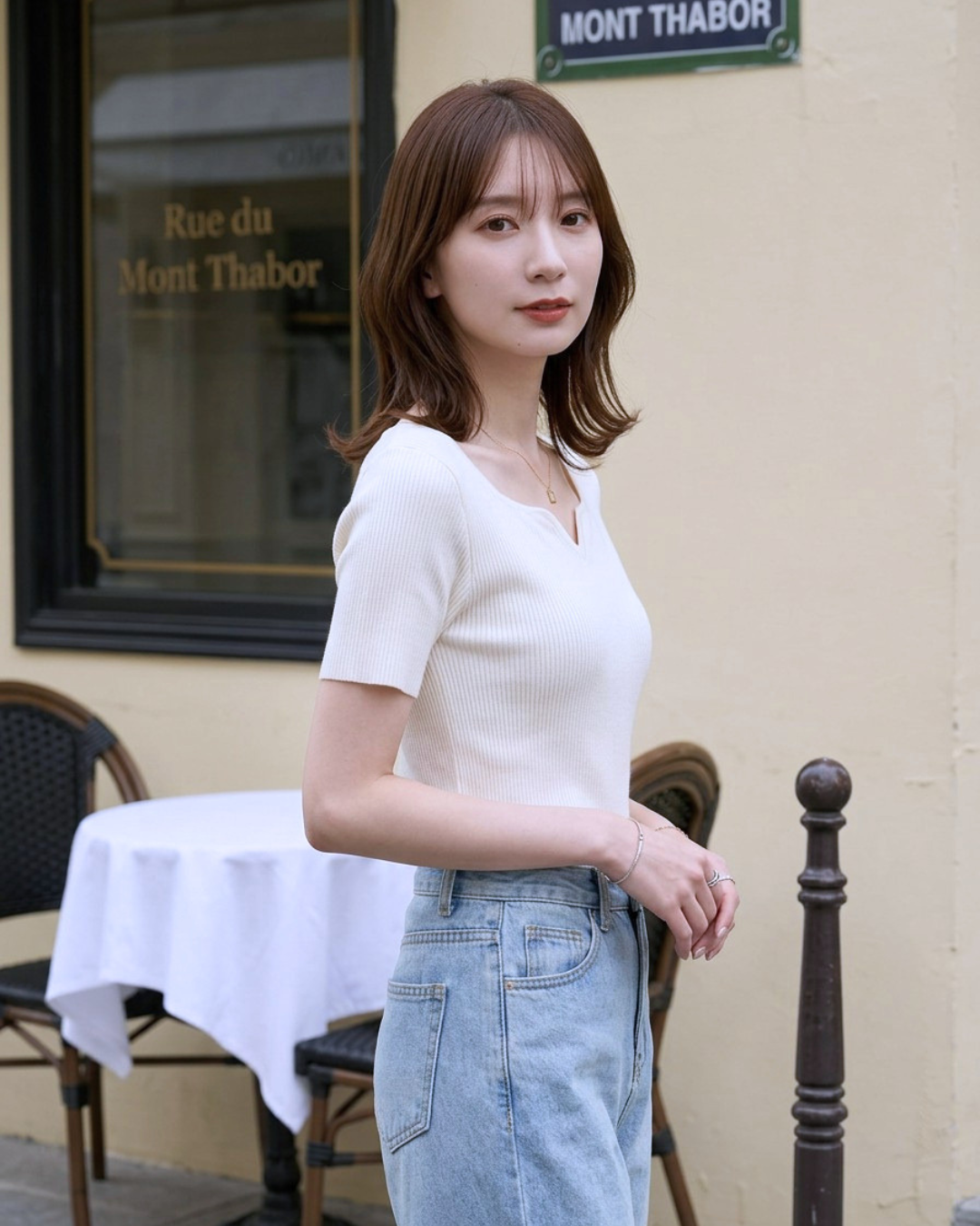 [ Influencer Recommend ]【即納】半袖カーブネックリブニットトップス