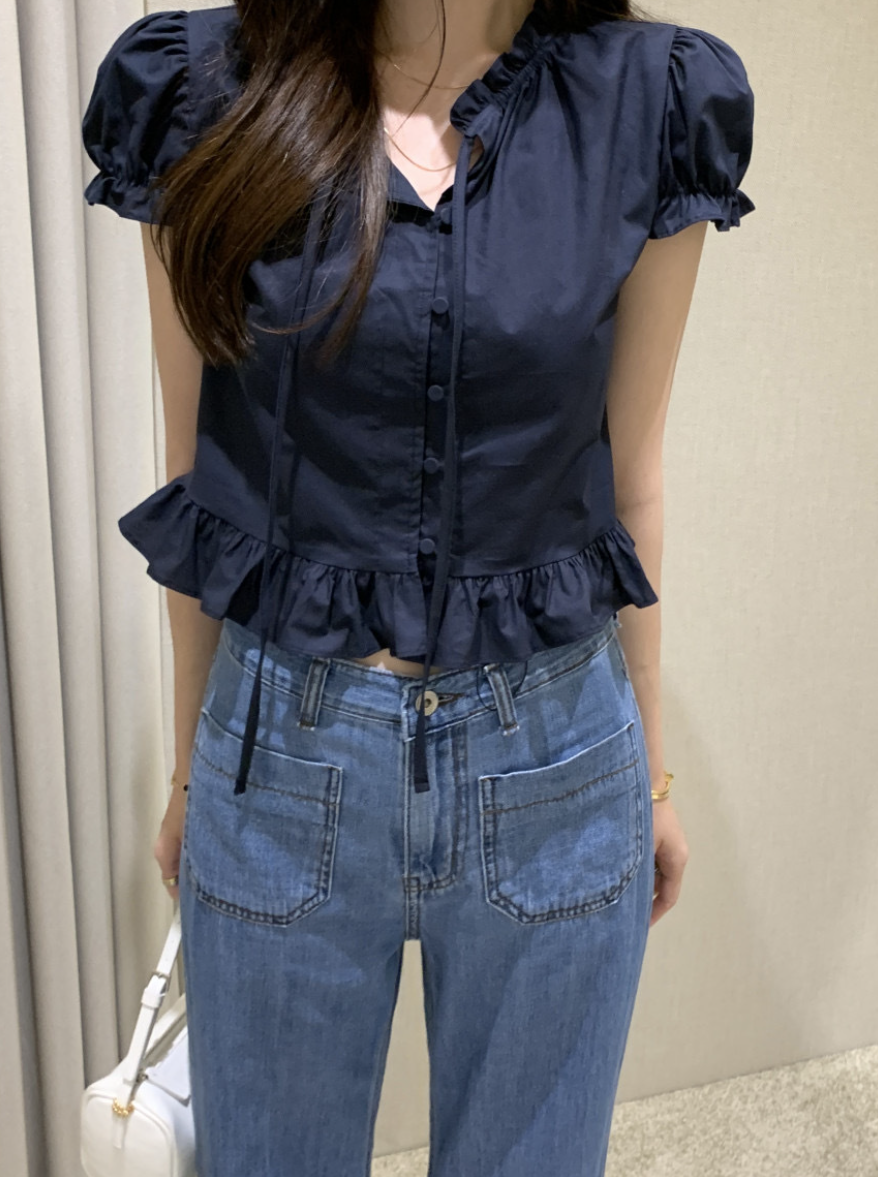 フリルギャザーパフスリーブブラウス