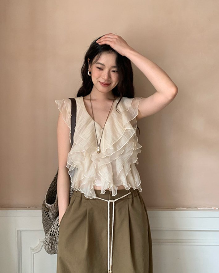 [ Influencer Recommend ]エアリーフリルノースリーブブラウス