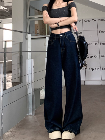 ハイウエストワイドレッグデニムパンツ
