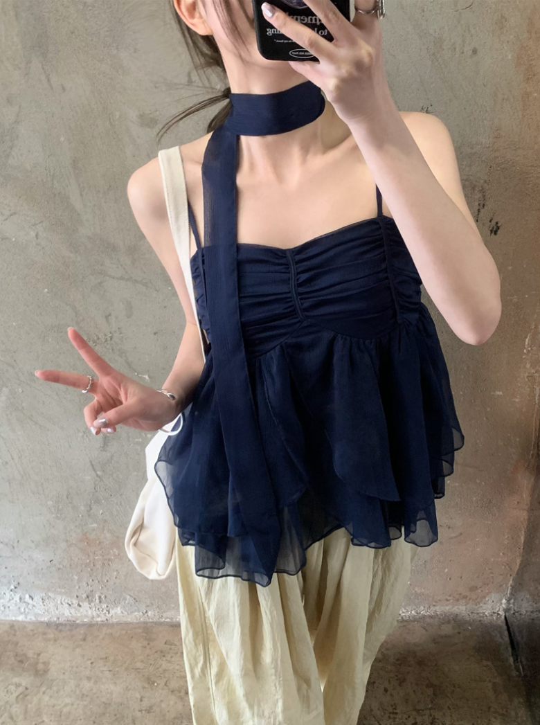 シフォンティアードキャミソールトップス