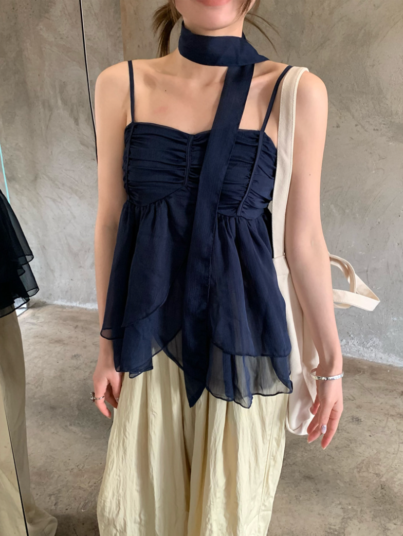 シフォンティアードキャミソールトップス