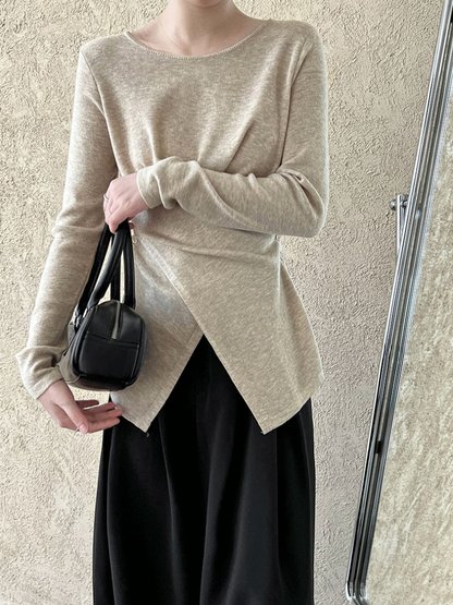 アシンメトリークロスデザイン ニットトップス