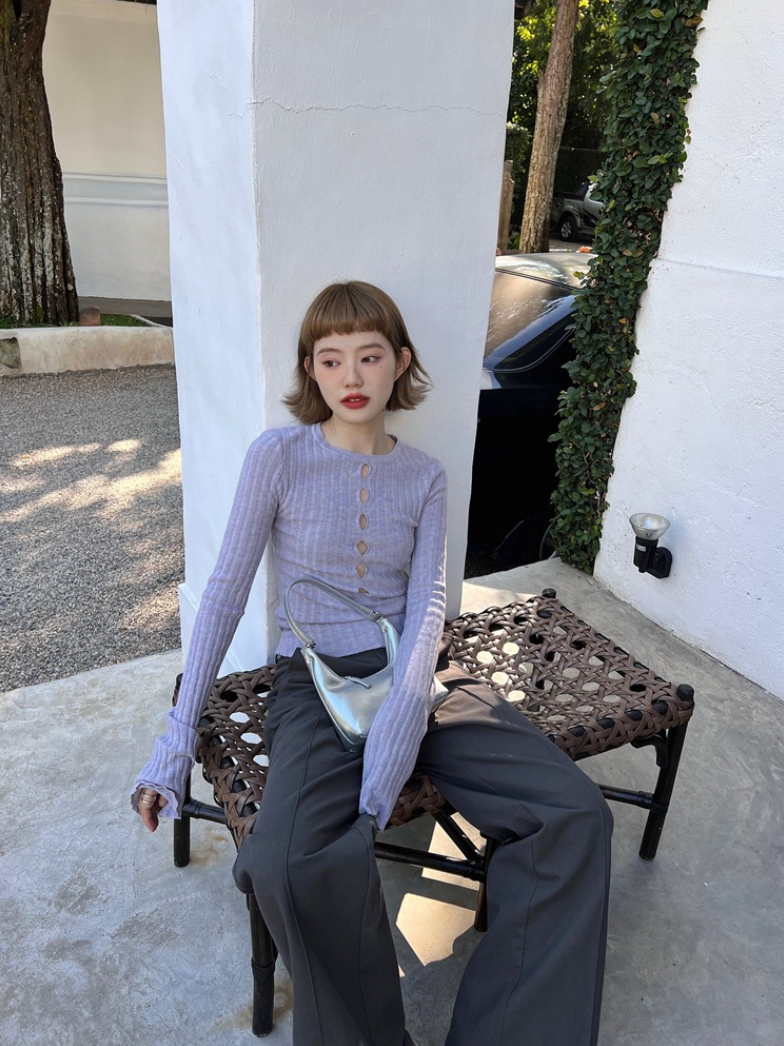 [ Influencer Recommend ]【一部即納】フロントカットアウトリブニットトップス