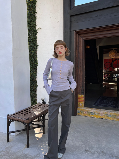 [ Influencer Recommend ]【一部即納】フロントカットアウトリブニットトップス