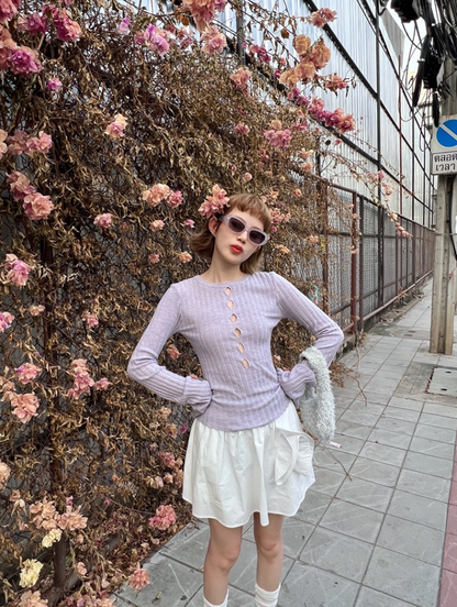 [ Influencer Recommend ]【一部即納】フロントカットアウトリブニットトップス