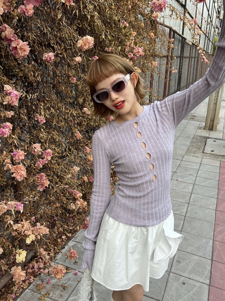 [ Influencer Recommend ]【一部即納】フロントカットアウトリブニットトップス