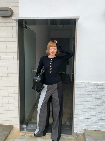 [ Influencer Recommend ]【一部即納】フロントカットアウトリブニットトップス