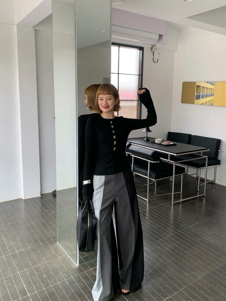 [ Influencer Recommend ]【一部即納】フロントカットアウトリブニットトップス