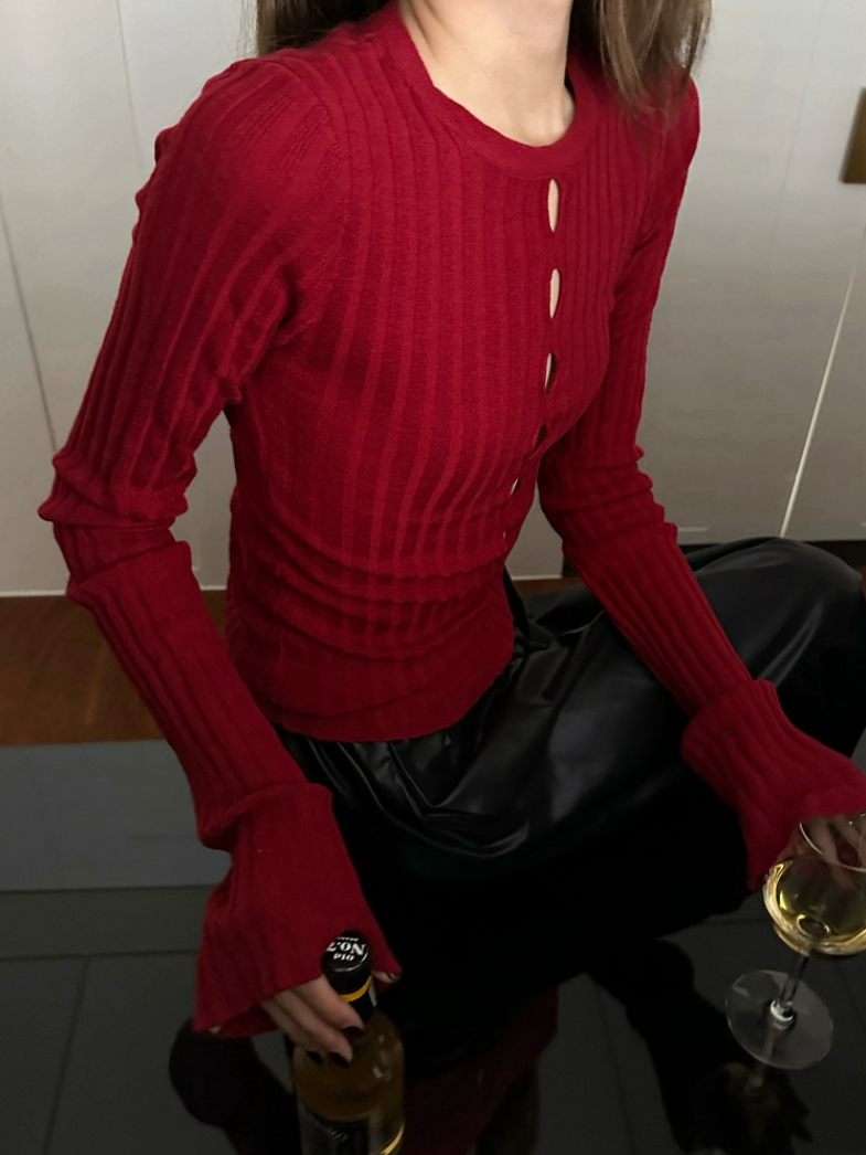 [ Influencer Recommend ]【一部即納】フロントカットアウトリブニットトップス