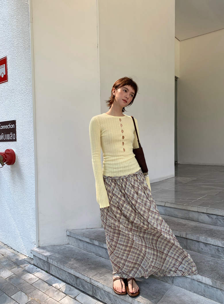 [ Influencer Recommend ]【一部即納】フロントカットアウトリブニットトップス