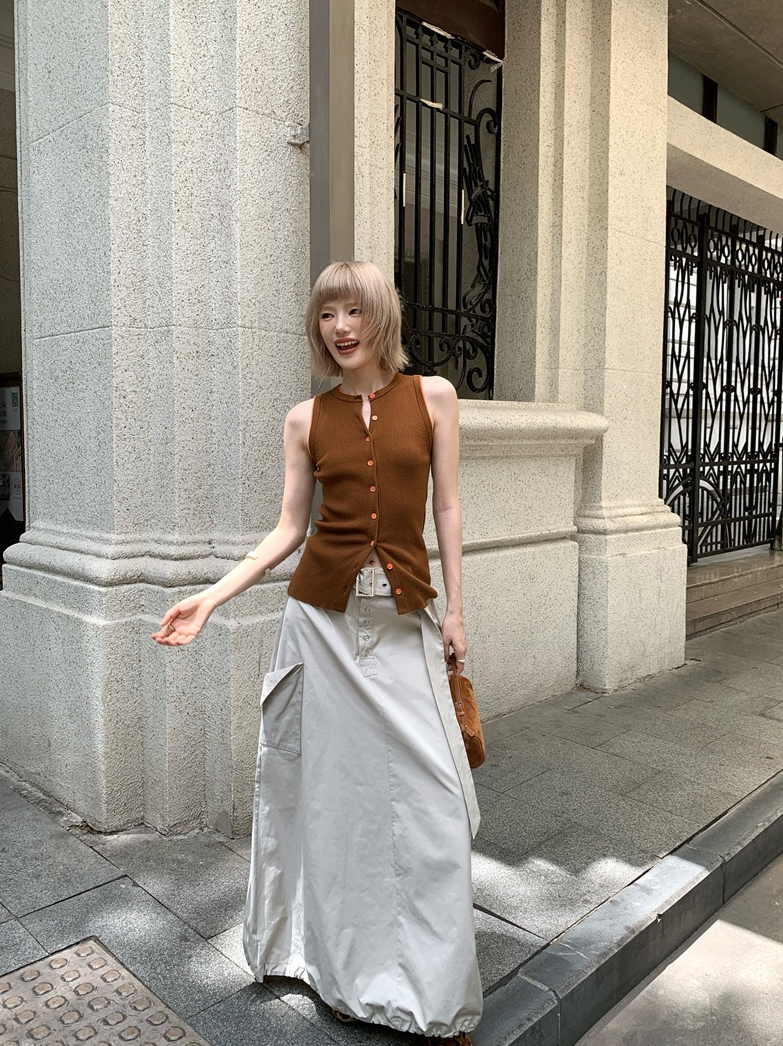 ノースリーブリブニットカーディガンベスト