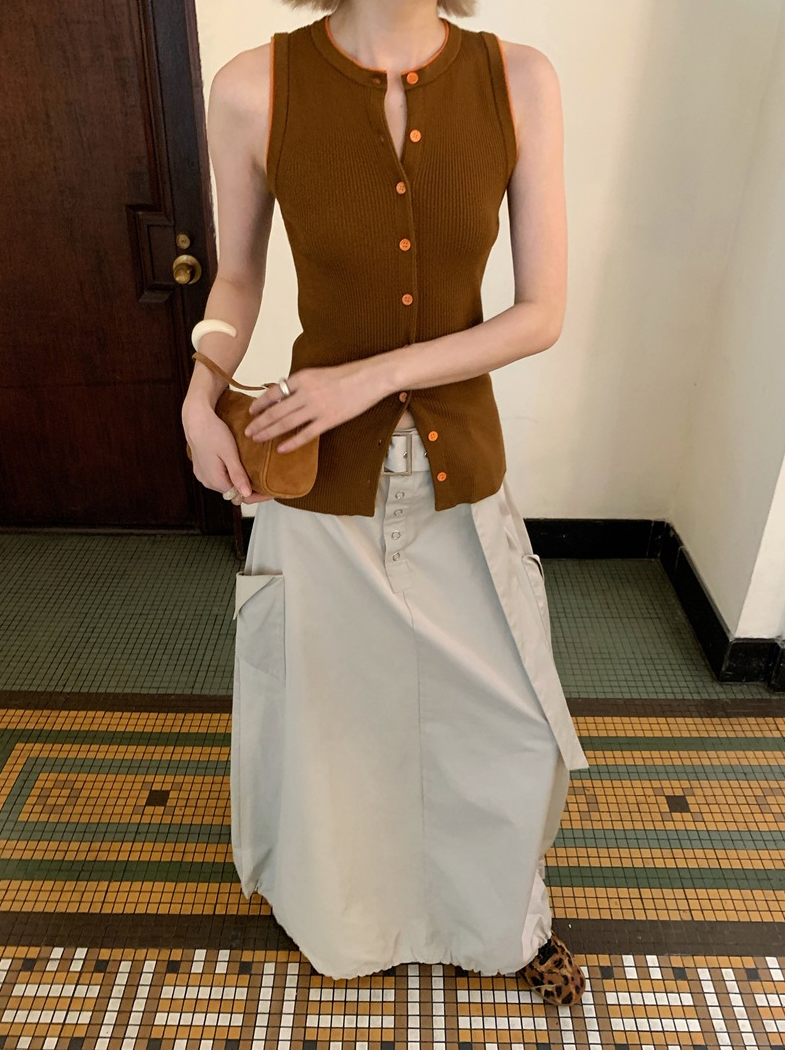 ノースリーブリブニットカーディガンベスト