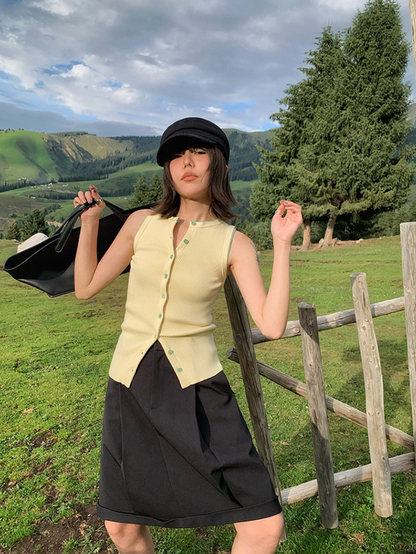 ノースリーブリブニットカーディガンベスト