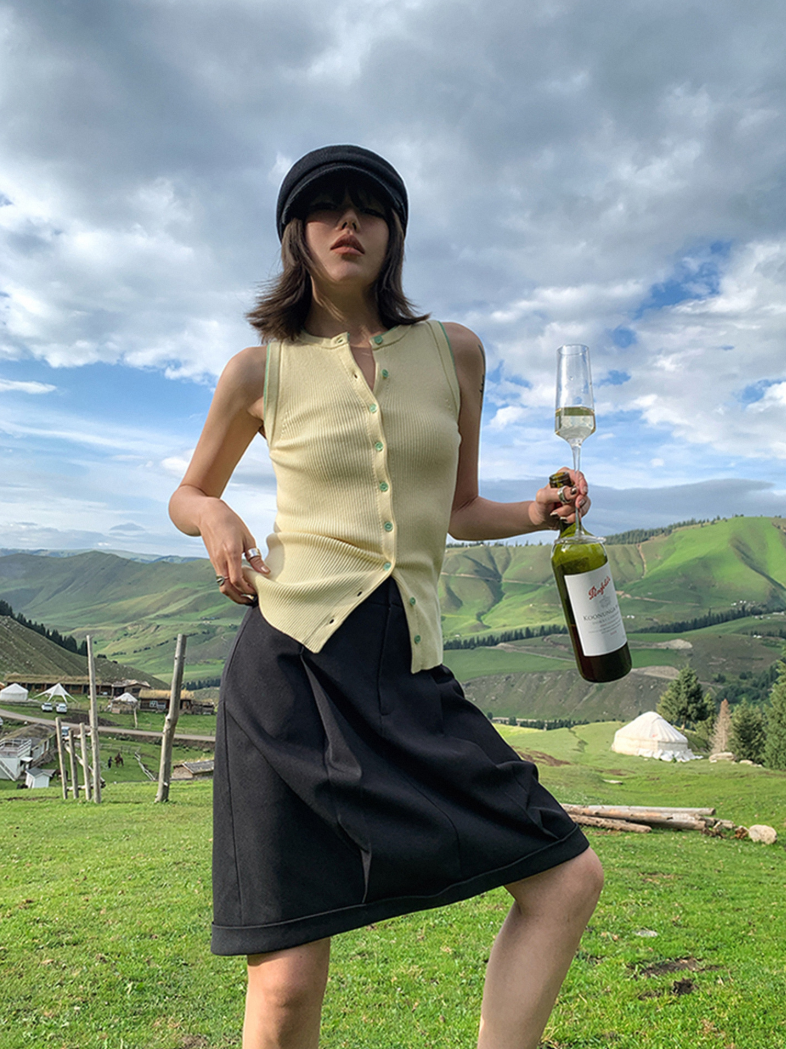 ノースリーブリブニットカーディガンベスト