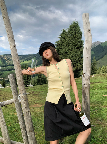 ノースリーブリブニットカーディガンベスト