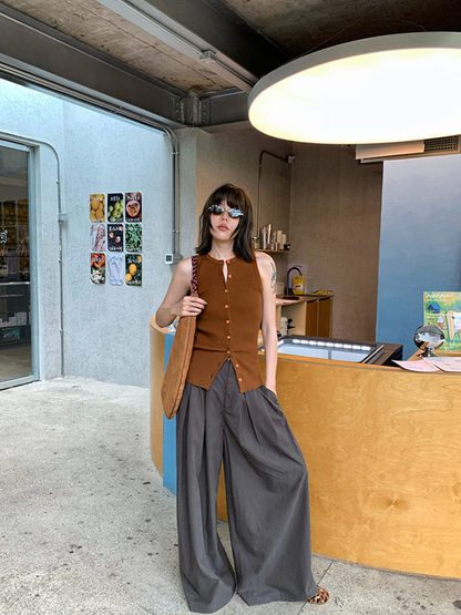 ノースリーブリブニットカーディガンベスト