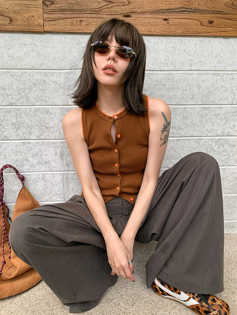 ノースリーブリブニットカーディガンベスト