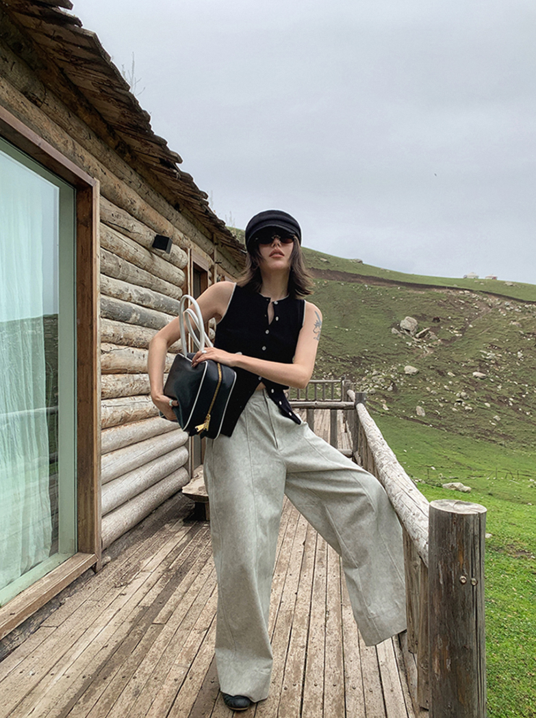 ノースリーブリブニットカーディガンベスト