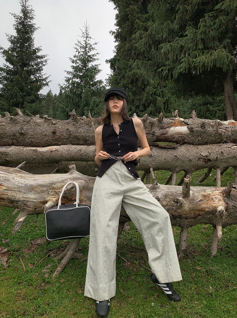 ノースリーブリブニットカーディガンベスト