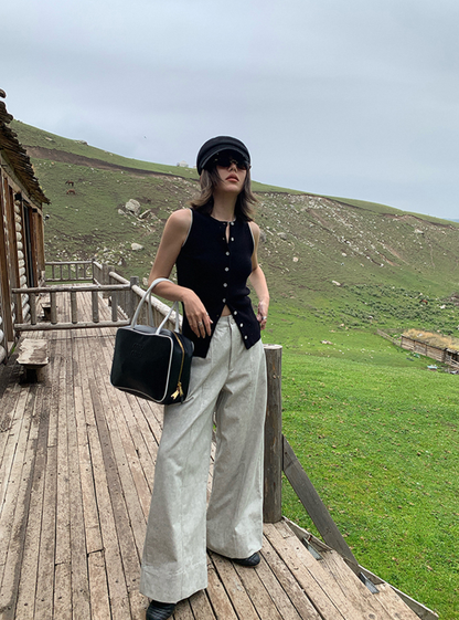 ノースリーブリブニットカーディガンベスト