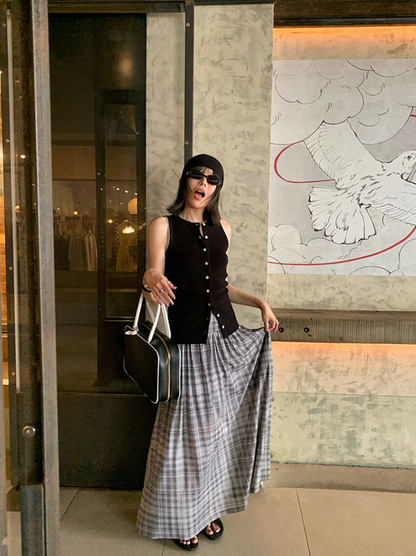 ノースリーブリブニットカーディガンベスト