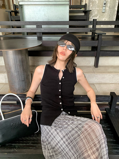 ノースリーブリブニットカーディガンベスト