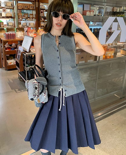 ノースリーブリブニットカーディガンベスト