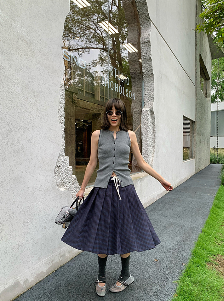 ノースリーブリブニットカーディガンベスト