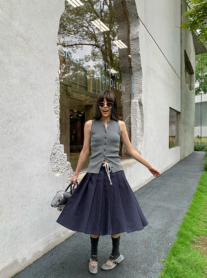 ノースリーブリブニットカーディガンベスト