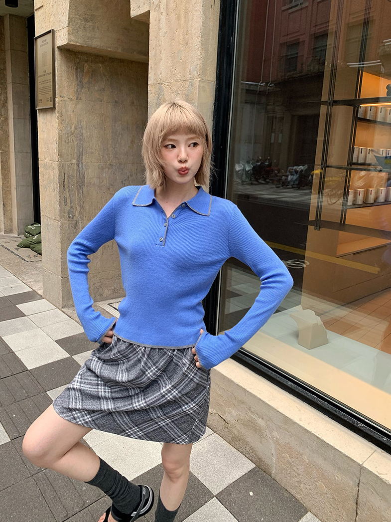 ステッチ カラーニットポロ