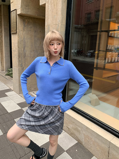 ステッチ カラーニットポロ