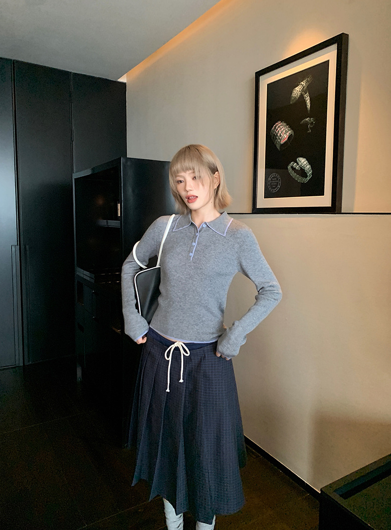 ステッチ カラーニットポロ