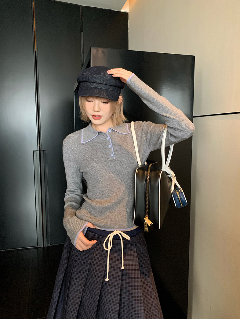 ステッチ カラーニットポロ