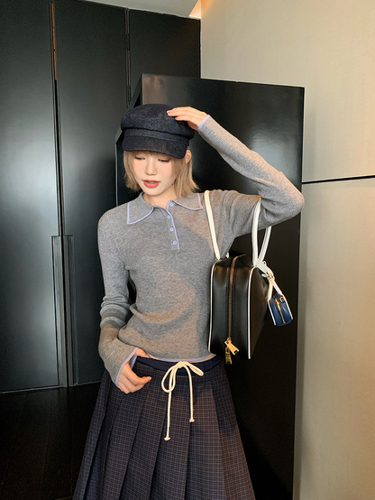 ステッチ カラーニットポロ