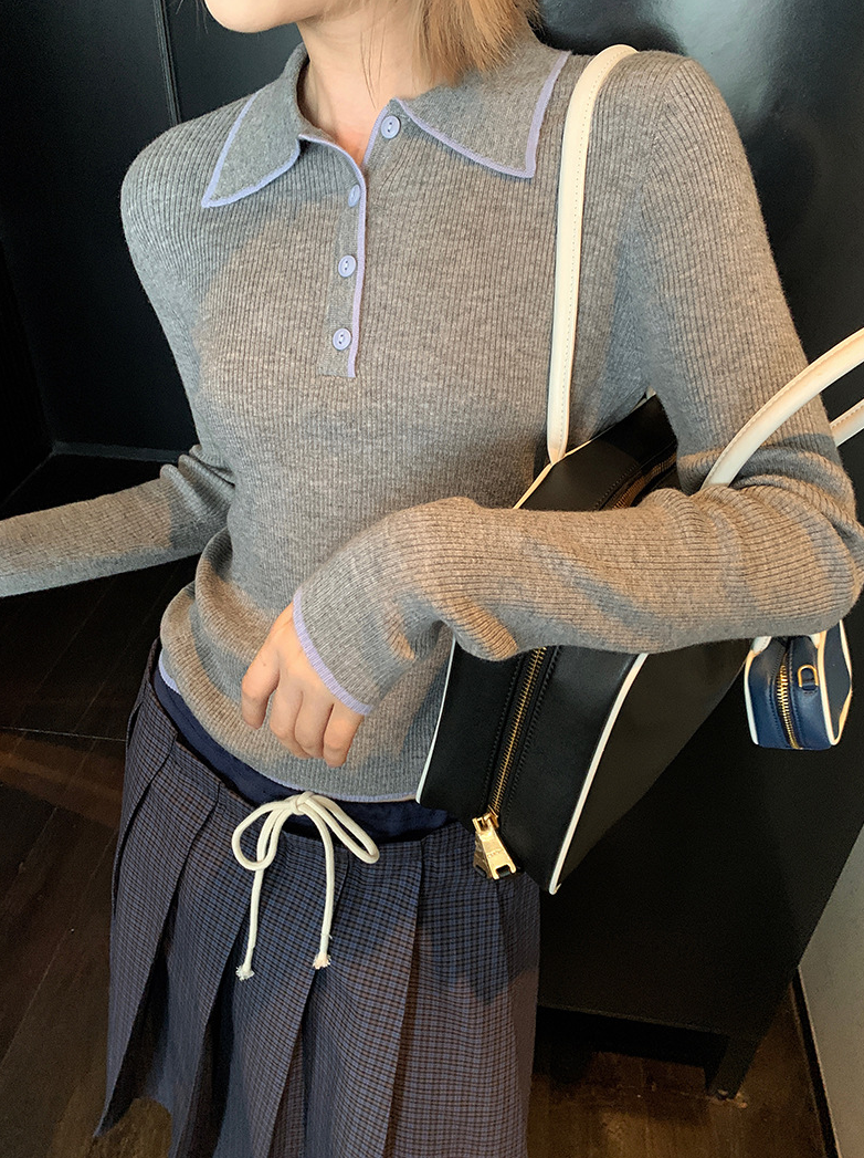 ステッチ カラーニットポロ