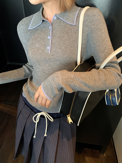 ステッチ カラーニットポロ