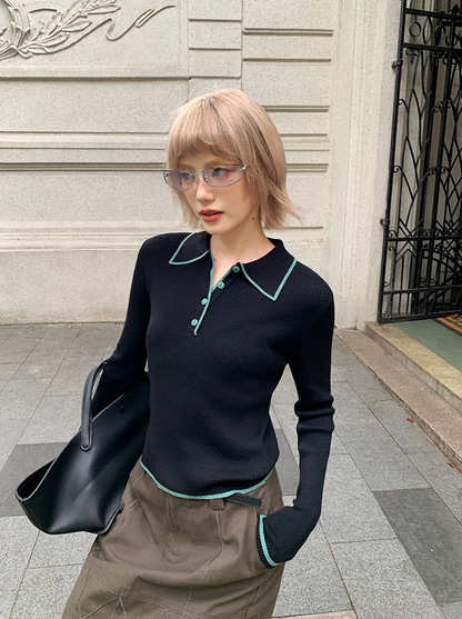 ステッチ カラーニットポロ