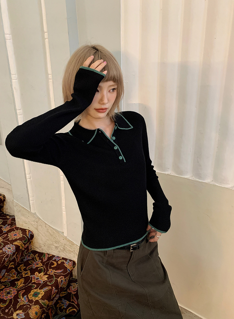 ステッチ カラーニットポロ