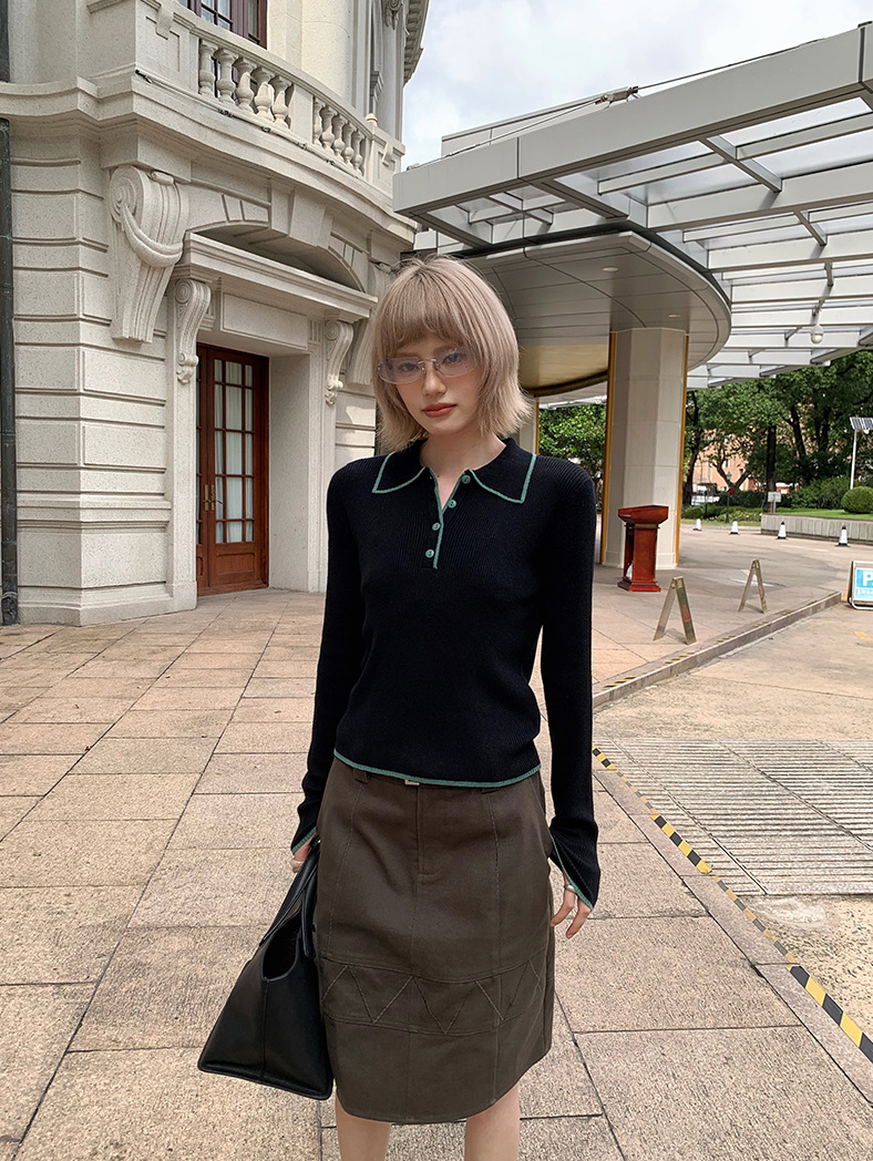 ステッチ カラーニットポロ