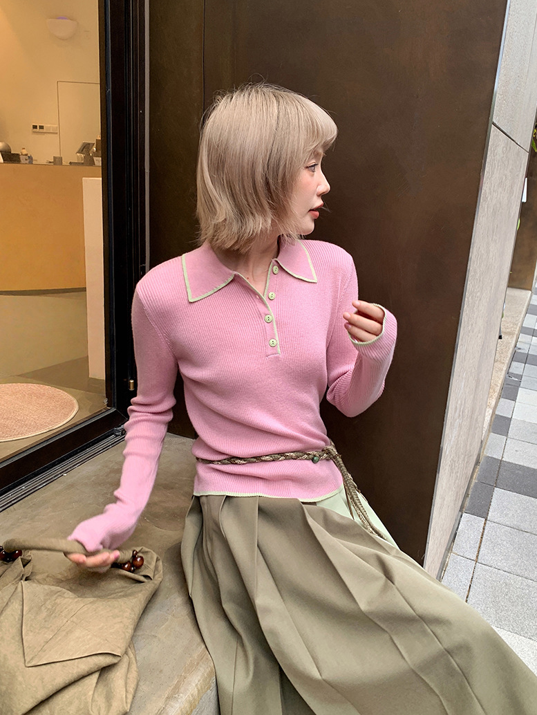 ステッチ カラーニットポロ